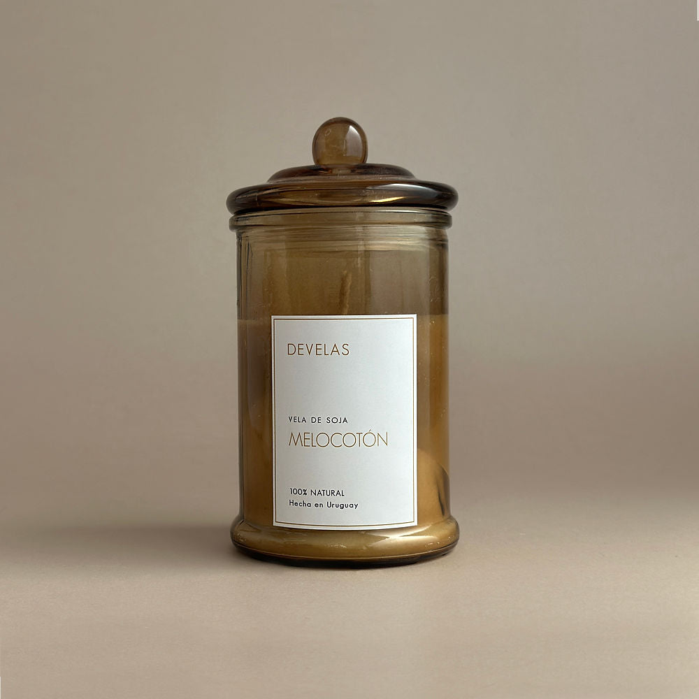 Vela Aromática 100% Natural - Pirex Ambar tapa vidrio G / Lilas y Jazmines
