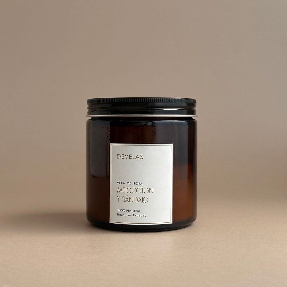 Vela Aromática 100% Natural - Ambar XL / Melocoton y Sándalo