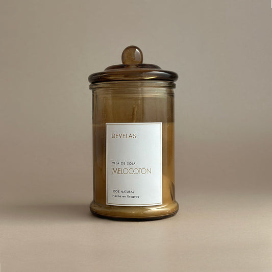Vela Aromática 100% Natural - Pirex Ambar tapa vidrio G / Melocotón