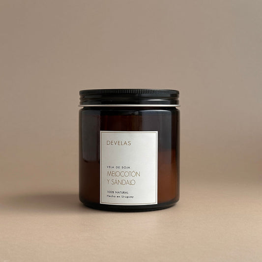 Vela Aromática 100% Natural - Ambar XL / Melocoton y Sándalo